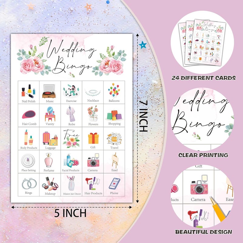 Foosproea Wedding Bingo Cards, Bridal Shower Bingo Games for 24 Players, Wedding Games for Family Friends Large Group Activities, Wedding Bridal Shower Bachelorette Party Favors Supplies Decorations(22) - Image 2
